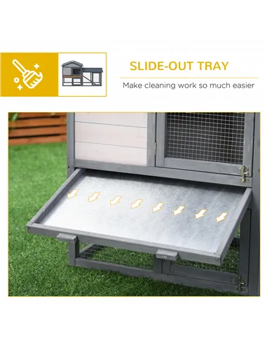 PawHut Wooden Rabbit Hutch Outdoor, Double Tier with Water-Resistant Roof, Ramp 147 x 54 x 84 cm, Grey