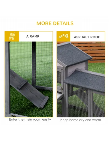 PawHut Wooden Rabbit Hutch Outdoor, Double Tier with Water-Resistant Roof, Ramp 147 x 54 x 84 cm, Grey