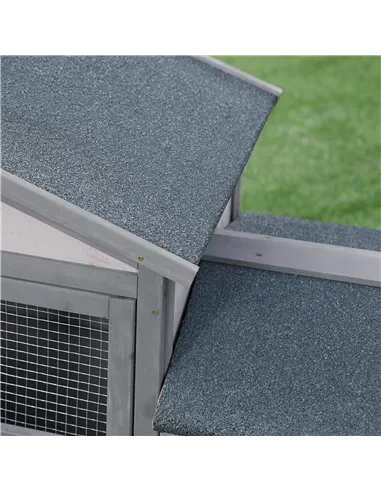 PawHut Wooden Rabbit Hutch Outdoor, Double Tier with Water-Resistant Roof, Ramp 147 x 54 x 84 cm, Grey