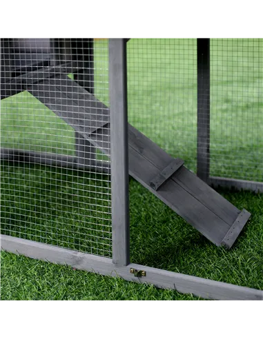 PawHut Wooden Rabbit Hutch Outdoor, Double Tier with Water-Resistant Roof, Ramp 147 x 54 x 84 cm, Grey