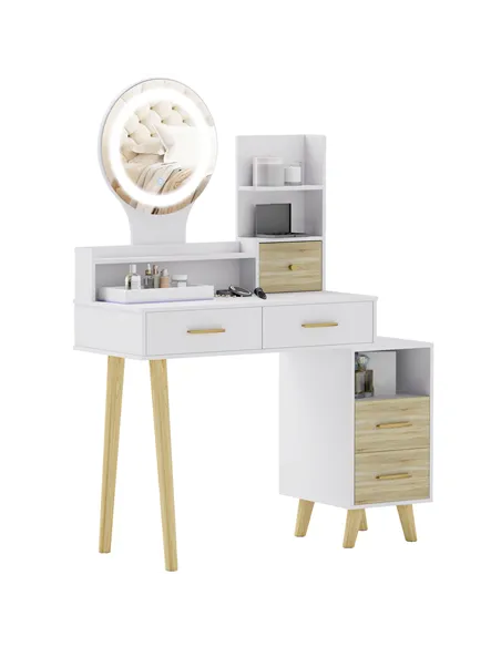 HOMCOM Elegant Dressing Table, with Storage - White