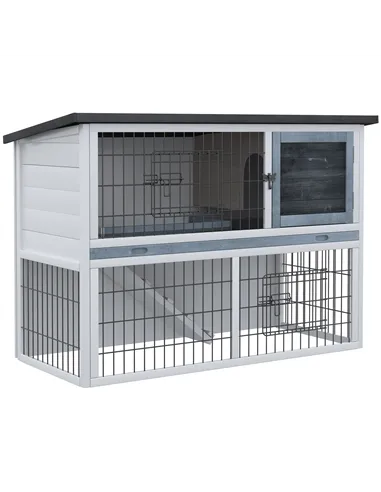 PawHut 2-Tier Wooden Rabbit Hutch Guinea Pig House Bunny Cage Backyard w/ Openable Roof Small Animal House for Outdoor Grey, 108