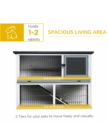 PawHut 2-Tier Wooden Rabbit Hutch Guinea Pig House Bunny Cage Backyard w/ Openable Roof Small Animal House for Outdoor Grey, 108