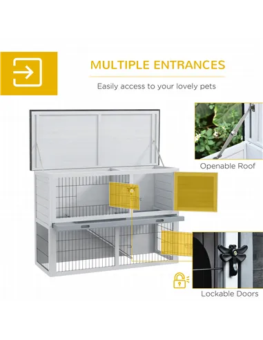 PawHut 2-Tier Wooden Rabbit Hutch Guinea Pig House Bunny Cage Backyard w/ Openable Roof Small Animal House for Outdoor Grey, 108