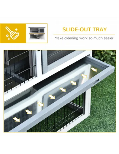 PawHut 2-Tier Wooden Rabbit Hutch Guinea Pig House Bunny Cage Backyard w/ Openable Roof Small Animal House for Outdoor Grey, 108