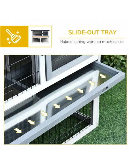 PawHut 2-Tier Wooden Rabbit Hutch Guinea Pig House Bunny Cage Backyard w/ Openable Roof Small Animal House for Outdoor Grey, 108