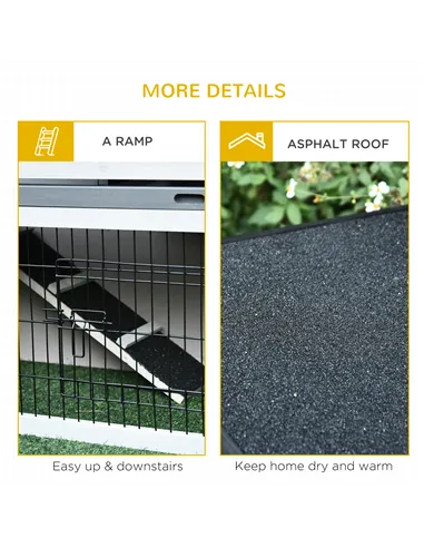 PawHut 2-Tier Wooden Rabbit Hutch Guinea Pig House Bunny Cage Backyard w/ Openable Roof Small Animal House for Outdoor Grey, 108