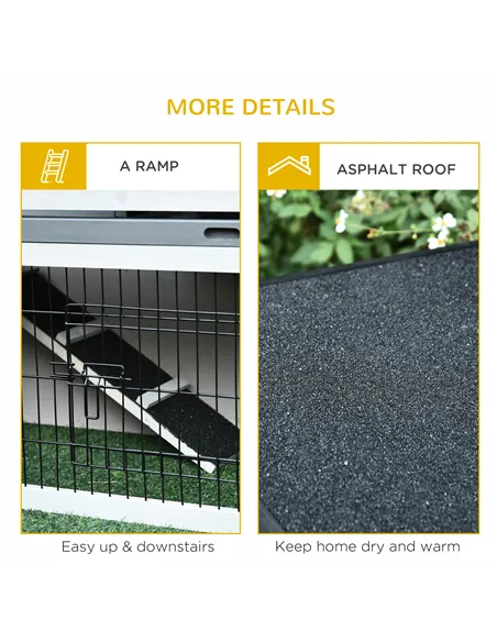 PawHut 2-Tier Wooden Rabbit Hutch Guinea Pig House Bunny Cage Backyard w/ Openable Roof Small Animal House for Outdoor Grey, 108