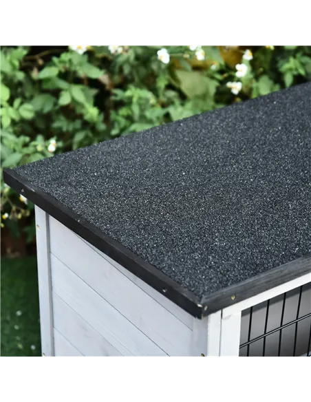 PawHut 2-Tier Wooden Rabbit Hutch Guinea Pig House Bunny Cage Backyard w/ Openable Roof Small Animal House for Outdoor Grey, 108