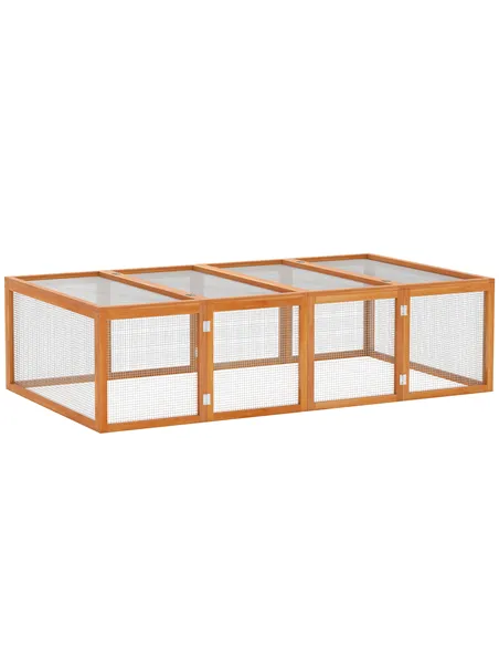 PawHut Wooden Rabbit Hutch Cage 6ft with Wire Mesh, Openable Roof, Play Space for Outdoor, Natural Wood Finish