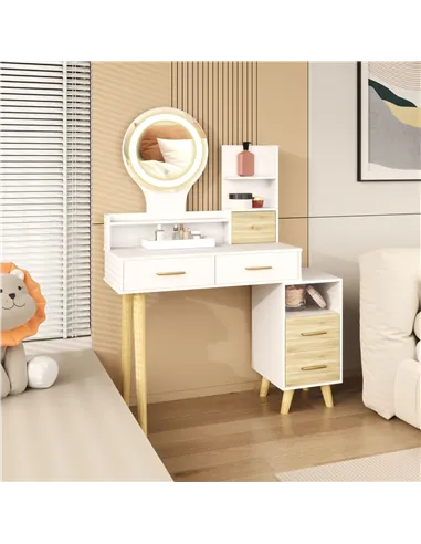 HOMCOM Elegant Dressing Table, with Storage - White