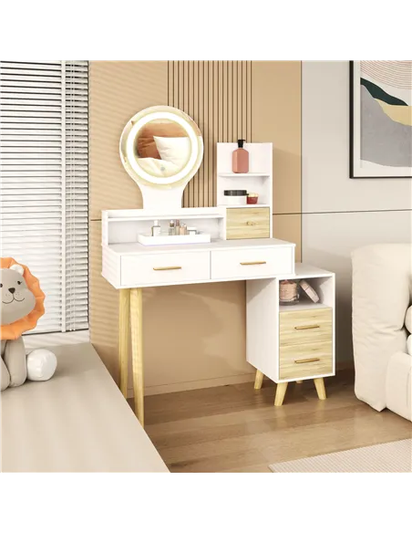 HOMCOM Elegant Dressing Table, with Storage - White