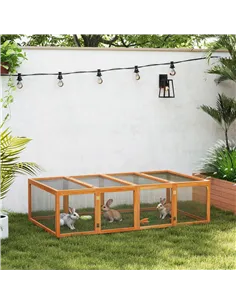PawHut Wooden Rabbit Hutch Cage 6ft with Wire Mesh, Openable Roof, Play Space for Outdoor, Natural Wood Finish 2