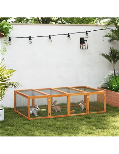 PawHut Wooden Rabbit Hutch Cage 6ft with Wire Mesh, Openable Roof, Play Space for Outdoor, Natural Wood Finish