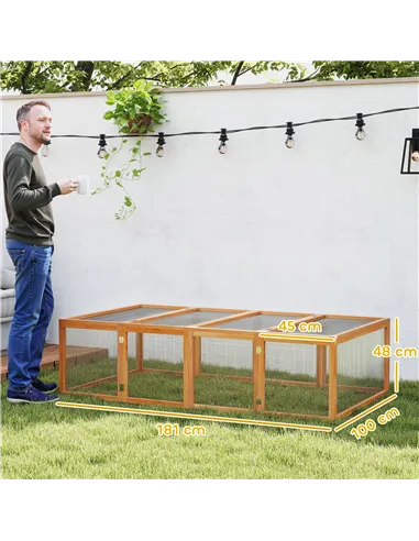 PawHut Wooden Rabbit Hutch Cage 6ft with Wire Mesh, Openable Roof, Play Space for Outdoor, Natural Wood Finish