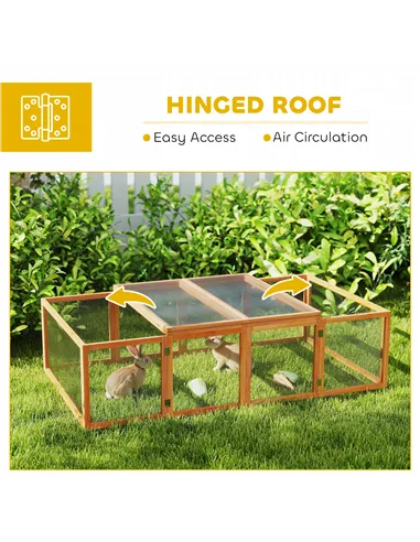 PawHut Wooden Rabbit Hutch Cage 6ft with Wire Mesh, Openable Roof, Play Space for Outdoor, Natural Wood Finish