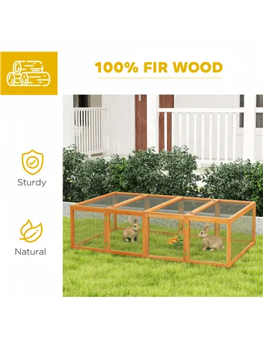 PawHut Wooden Rabbit Hutch Cage 6ft with Wire Mesh, Openable Roof, Play Space for Outdoor, Natural Wood Finish