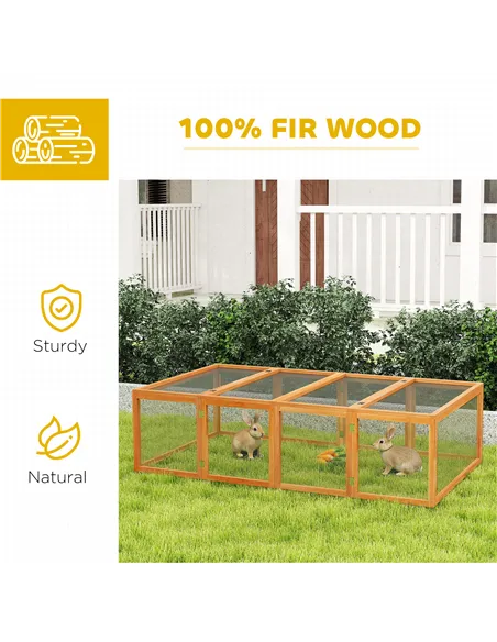 PawHut Wooden Rabbit Hutch Cage 6ft with Wire Mesh, Openable Roof, Play Space for Outdoor, Natural Wood Finish