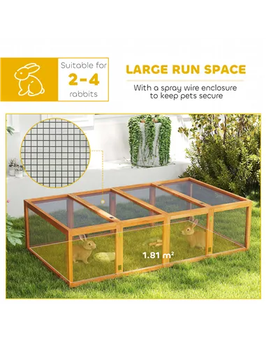 PawHut Wooden Rabbit Hutch Cage 6ft with Wire Mesh, Openable Roof, Play Space for Outdoor, Natural Wood Finish