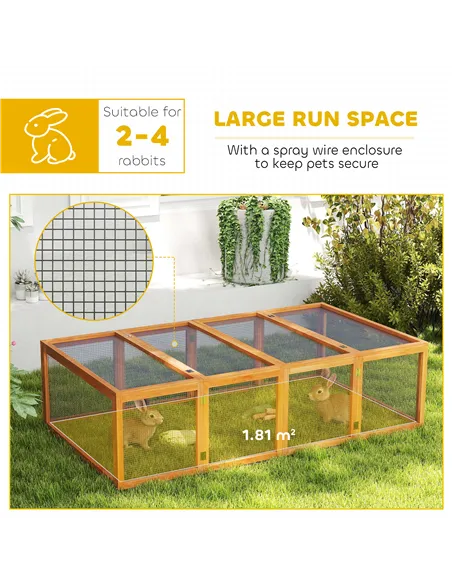 PawHut Wooden Rabbit Hutch Cage 6ft with Wire Mesh, Openable Roof, Play Space for Outdoor, Natural Wood Finish