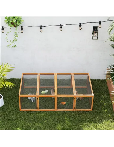 PawHut Wooden Rabbit Hutch Cage 6ft with Wire Mesh, Openable Roof, Play Space for Outdoor, Natural Wood Finish