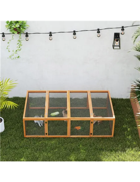 PawHut Wooden Rabbit Hutch Cage 6ft with Wire Mesh, Openable Roof, Play Space for Outdoor, Natural Wood Finish
