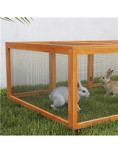 PawHut Wooden Rabbit Hutch Cage 6ft with Wire Mesh, Openable Roof, Play Space for Outdoor, Natural Wood Finish