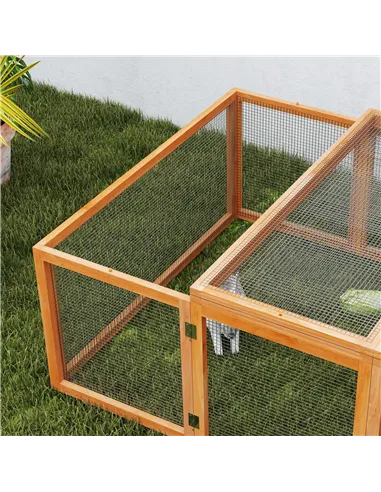 PawHut Wooden Rabbit Hutch Cage 6ft with Wire Mesh, Openable Roof, Play Space for Outdoor, Natural Wood Finish