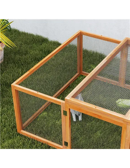 PawHut Wooden Rabbit Hutch Cage 6ft with Wire Mesh, Openable Roof, Play Space for Outdoor, Natural Wood Finish