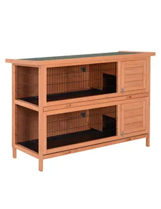 PawHut Rabbit Hutch Outdoor Guinea Pig Hutch Bunny Cage with No-Leak Trays, Divider, 136 x 50 x 93cm, Orange