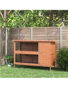 PawHut Rabbit Hutch Outdoor Guinea Pig Hutch Bunny Cage with No-Leak Trays, Divider, 136 x 50 x 93cm, Orange 2