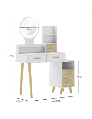 HOMCOM Elegant Dressing Table, with Storage - White