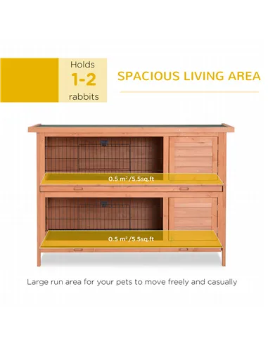 PawHut Rabbit Hutch Outdoor Guinea Pig Hutch Bunny Cage with No-Leak Trays, Divider, 136 x 50 x 93cm, Orange