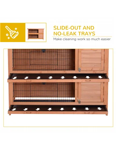 PawHut Rabbit Hutch Outdoor Guinea Pig Hutch Bunny Cage with No-Leak Trays, Divider, 136 x 50 x 93cm, Orange