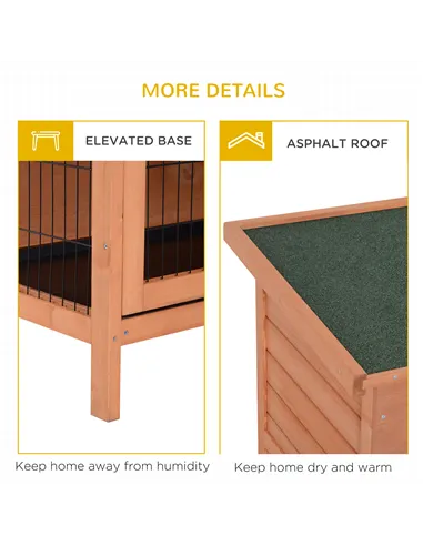 PawHut Rabbit Hutch Outdoor Guinea Pig Hutch Bunny Cage with No-Leak Trays, Divider, 136 x 50 x 93cm, Orange