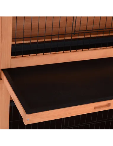 PawHut Rabbit Hutch Outdoor Guinea Pig Hutch Bunny Cage with No-Leak Trays, Divider, 136 x 50 x 93cm, Orange