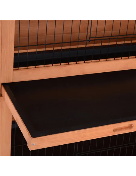 PawHut Rabbit Hutch Outdoor Guinea Pig Hutch Bunny Cage with No-Leak Trays, Divider, 136 x 50 x 93cm, Orange