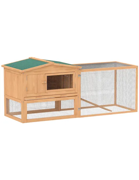 Pawhut Wooden Rabbit Hutch Guinea Pig hutch House 2 Tier with Rabbit Run for Outdoor Garden Backyard, 85 x 24 x 57cm
