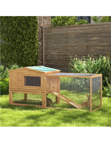 Pawhut Wooden Rabbit Hutch Guinea Pig hutch House 2 Tier with Rabbit Run for Outdoor Garden Backyard, 85 x 24 x 57cm