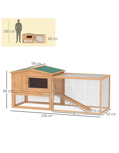 Pawhut Wooden Rabbit Hutch Guinea Pig hutch House 2 Tier with Rabbit Run for Outdoor Garden Backyard, 85 x 24 x 57cm