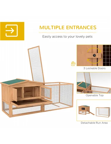 Pawhut Wooden Rabbit Hutch Guinea Pig hutch House 2 Tier with Rabbit Run for Outdoor Garden Backyard, 85 x 24 x 57cm
