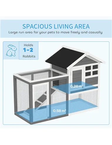 PawHut Rabbit Hutch Outdoor Wooden Guinea Pig Hutch Rabbit Run Bunny Cage Small Animal House Pull-Out Tray, Grey, 122 x 62.6 x 9