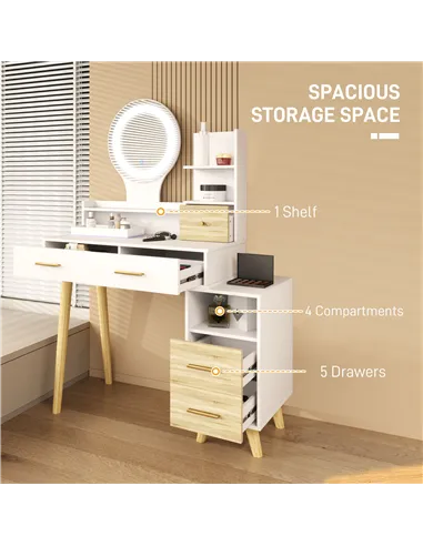 HOMCOM Elegant Dressing Table, with Storage - White