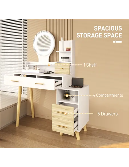 HOMCOM Elegant Dressing Table, with Storage - White