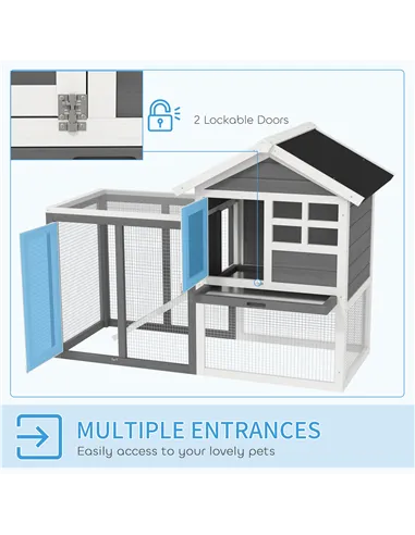 PawHut Rabbit Hutch Outdoor Wooden Guinea Pig Hutch Rabbit Run Bunny Cage Small Animal House Pull-Out Tray, Grey, 122 x 62.6 x 9