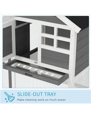 PawHut Rabbit Hutch Outdoor Wooden Guinea Pig Hutch Rabbit Run Bunny Cage Small Animal House Pull-Out Tray, Grey, 122 x 62.6 x 9