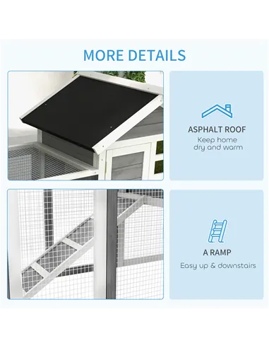 PawHut Rabbit Hutch Outdoor Wooden Guinea Pig Hutch Rabbit Run Bunny Cage Small Animal House Pull-Out Tray, Grey, 122 x 62.6 x 9