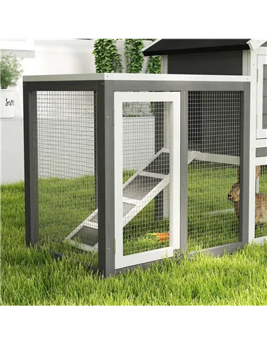 PawHut Rabbit Hutch Outdoor Wooden Guinea Pig Hutch Rabbit Run Bunny Cage Small Animal House Pull-Out Tray, Grey, 122 x 62.6 x 9