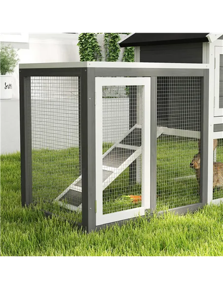 PawHut Rabbit Hutch Outdoor Wooden Guinea Pig Hutch Rabbit Run Bunny Cage Small Animal House Pull-Out Tray, Grey, 122 x 62.6 x 9