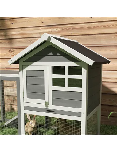 PawHut Rabbit Hutch Outdoor Wooden Guinea Pig Hutch Rabbit Run Bunny Cage Small Animal House Pull-Out Tray, Grey, 122 x 62.6 x 9